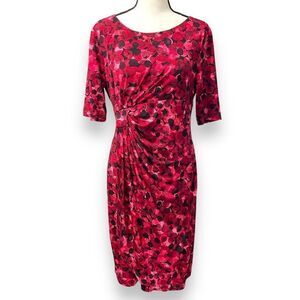 Connected Apparel Women's Floral Ruched Boat Neck Tulip  Mini Dress Red 12P